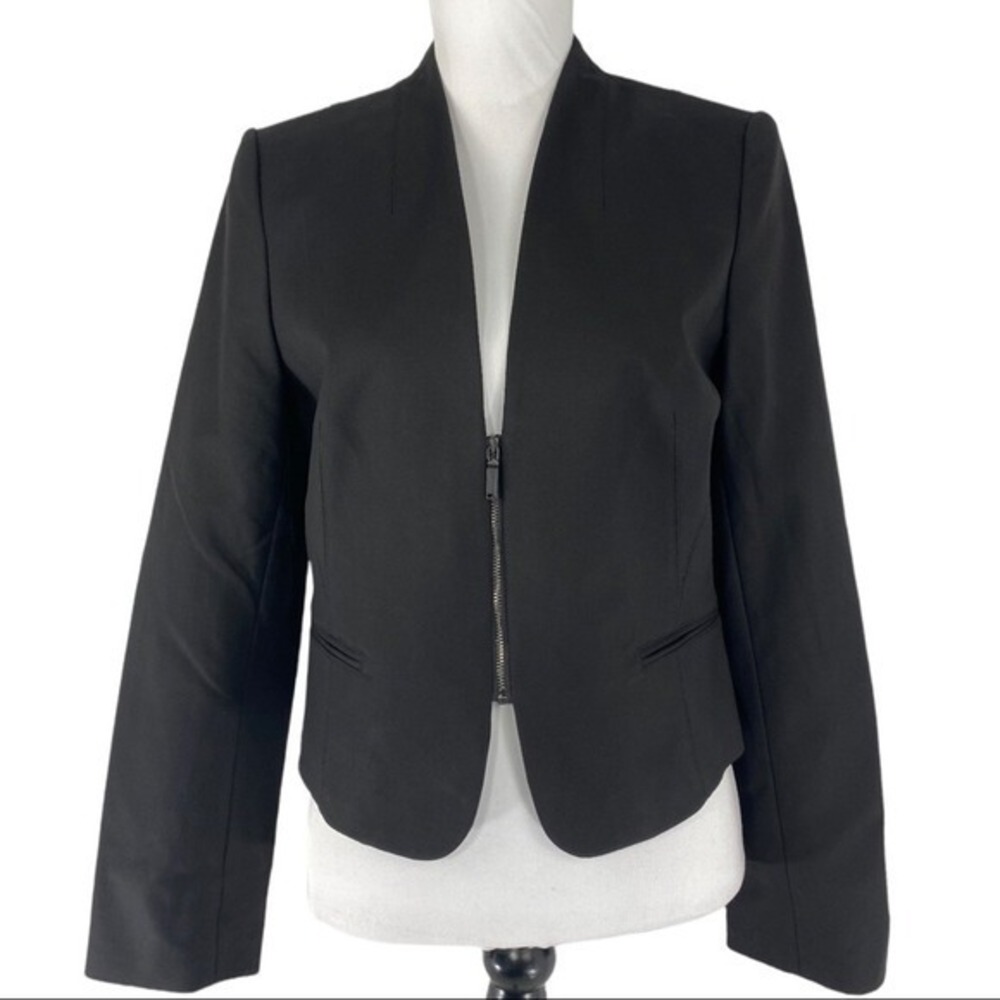 Anne Klein New York Womens Black Collarless‎ Zip Front Blazer Jacket Size 8 NWT